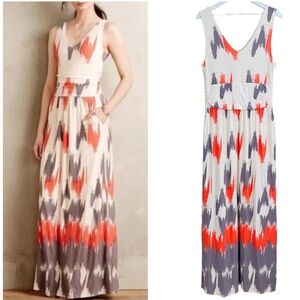 Anthropologie Maeve Sabine Lavender Gray & Coral Abstract Maxi Dress Size XL